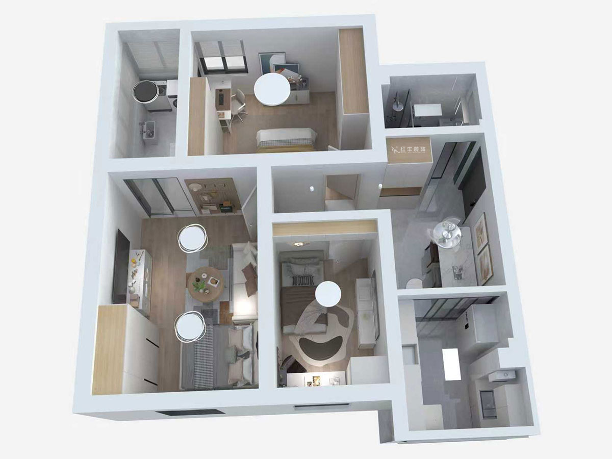 蒋琛｜成贤街92号院9-301-68㎡-现代简约风格｜3室1厅1卫｜老房装修｜定制家｜全包10万｜00_04鸟瞰图